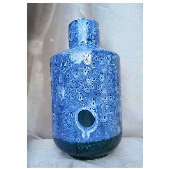 Peacock Blue Fat Lava Moon Glazed Ceramic Faiancas Ramos Vase - Picture 7 of 10
